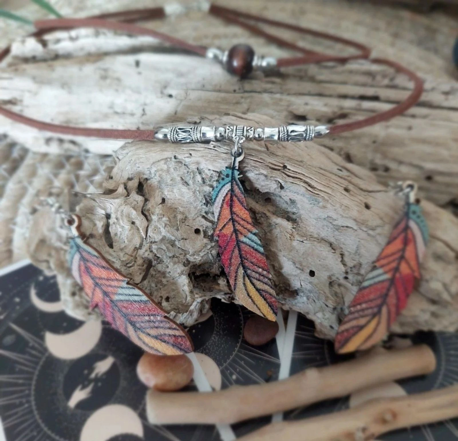 Conjunto boêmio de dois andares, pena de madeira multicolorida, chocolate – photo 7
